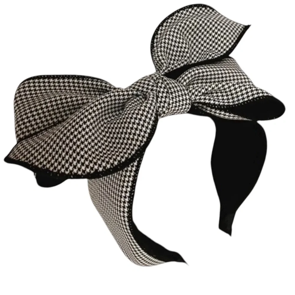 Black Houndstooth Bow Headband - Picture 1 of 3